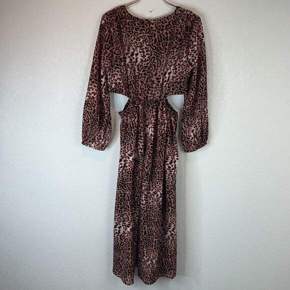 NWT Ranna Gill Anthropologie Floral Cutouts Leopard Print Midi Dress Medium - Picture 6 of 13